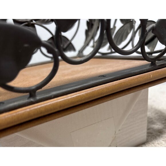 Wrought Iron Leaf Design Basket With Wooden Base 12 3/4 X 9" Heavy - Picture 9 of 13